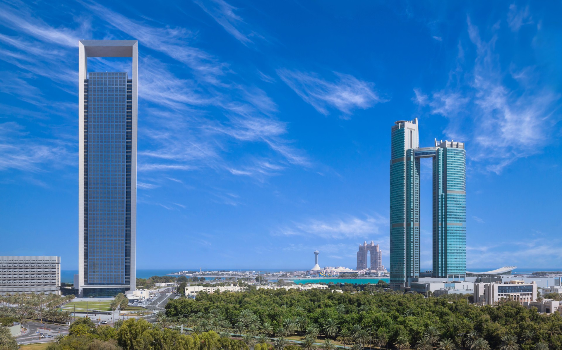 UAE, United Arab Emirates, Abu Dhabi downtown panorama and financial center skyline