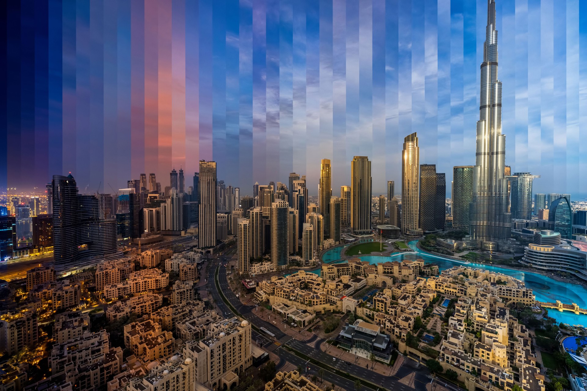 Sliced time lapse view of the skyline of downtown Dubai